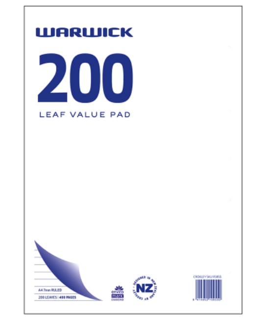 Warwick A4 Value Pad 7mm Ruled 200 leaf (Each)