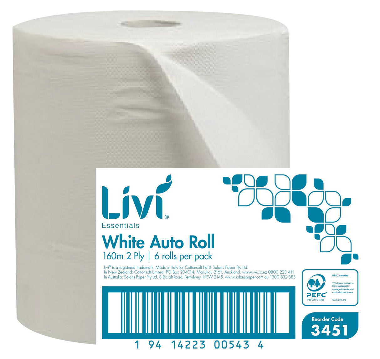 Livi Essentials 2ply Auto Roll Paper Towel White 160m per roll (Case of 6 Rolls)