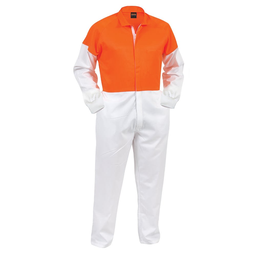 Bison, Hi Vis Lightweight Zip Overall, 430013WO - White/Orange (Size: 88)