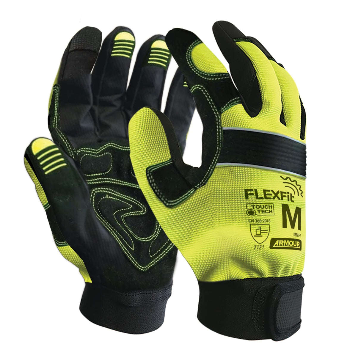 Armour Flexi-Fit Mechanics Glove (Pair) - HIVIS GRN/BK (Size: S)