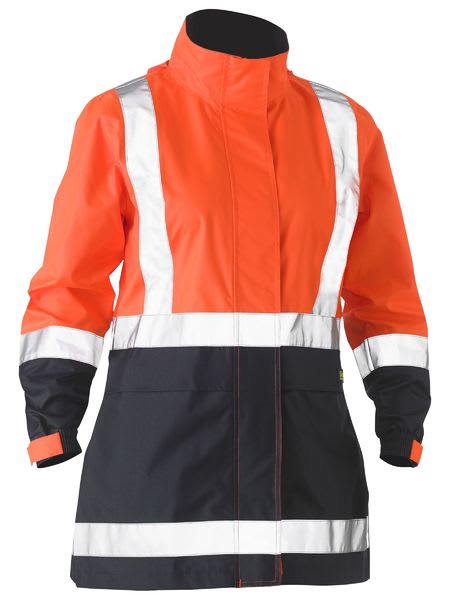Bisley, Women's Hi Vis Rain Jacket, BJL6966T - Orange/Navy (Size: 22)