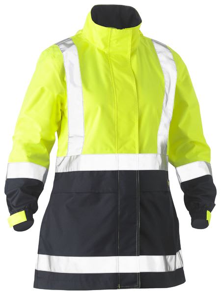 Bisley, Women's Hi Vis Rain Jacket, BJL6966T - Yellow/Navy (Size: 16)