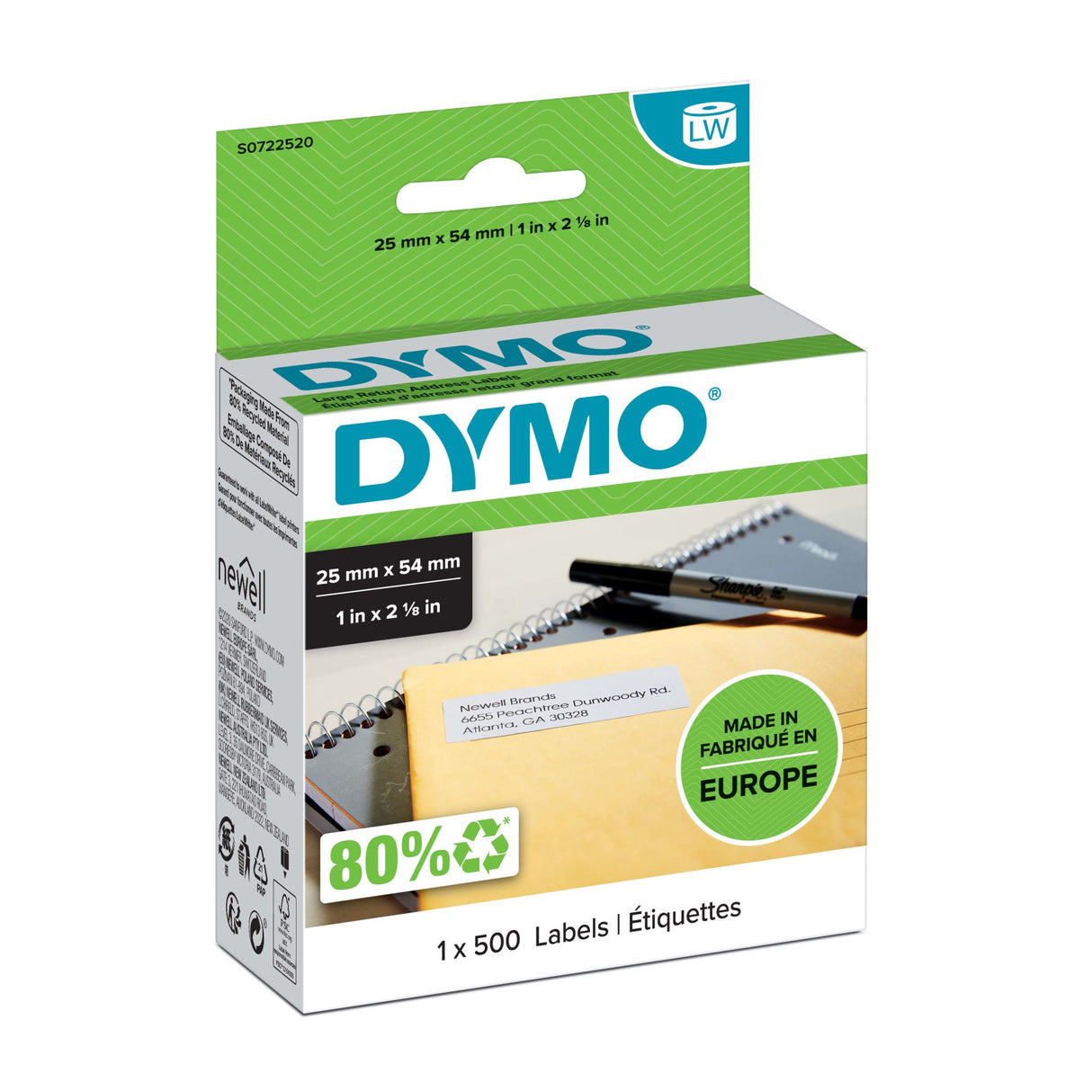 Dymo LW Return Address Labels 25mm x 54mm 500 Labels (Pack)