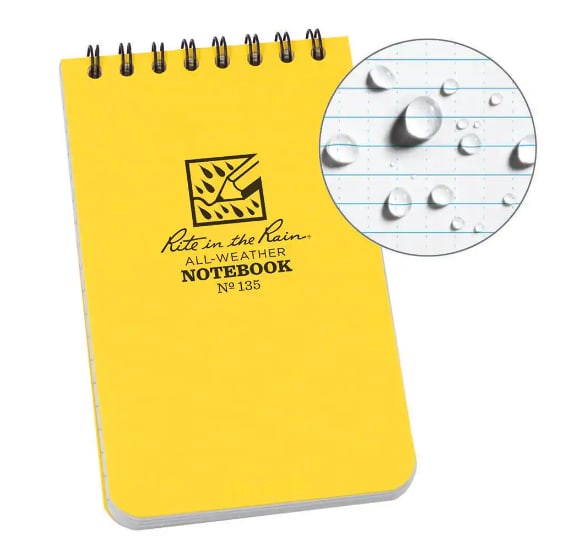 Rite in the Rain Top Spiral Polydura Notebook Yellow - 3" x 5" 100 Pages (Each)