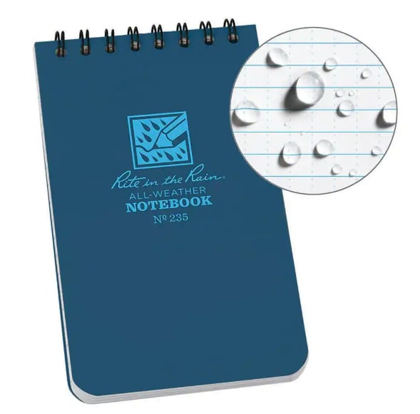 Rite in the Rain Top Spiral Polydura Notebook Blue 3" x 5" 100 Pages (Each)