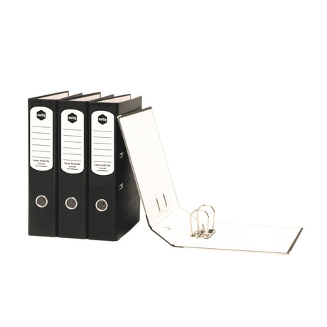 MARBIG L/ARColourhide black lever arch file with spine label and 75mm capacity for secure document storage.