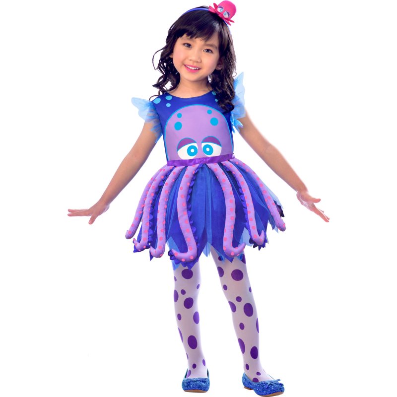 Colorful octopus costume for kids aged 4-6, featuring tentacle accents and a matching headband for imaginative play.