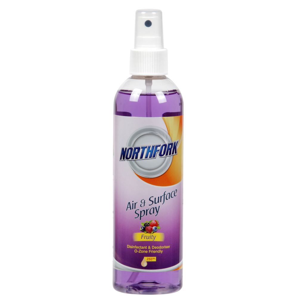 Northfork Air Freshener Disinfectant in fruity scent, 250ml, suitable for disinfecting and deodorizing various surfaces.