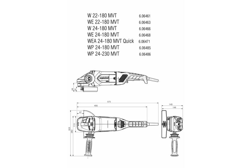 Metabo Angle Grinder Position Handle 180mm 2200W (Each)