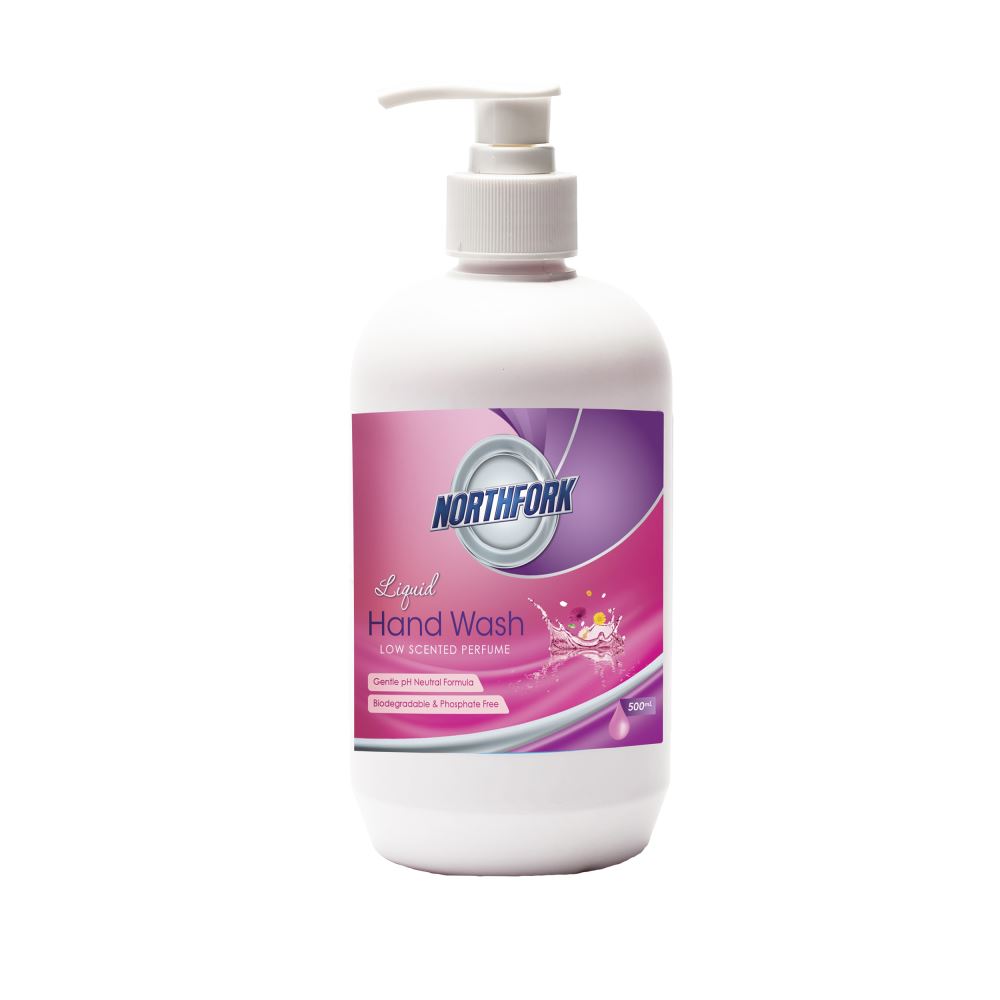 Northfork Liquid Hand Wash 500ml in pale pink, gentle on skin, pH-neutral, biodegradable, ideal for home and workplace use.