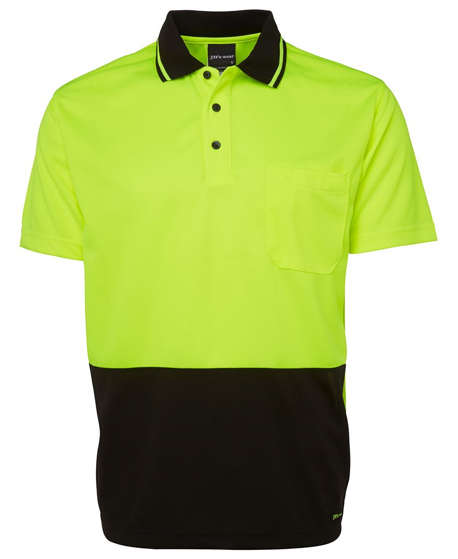 JB's Wear, Hi Vis Non Cuff Polo, 6HVNC - Lime/Black (Size: 5XL)