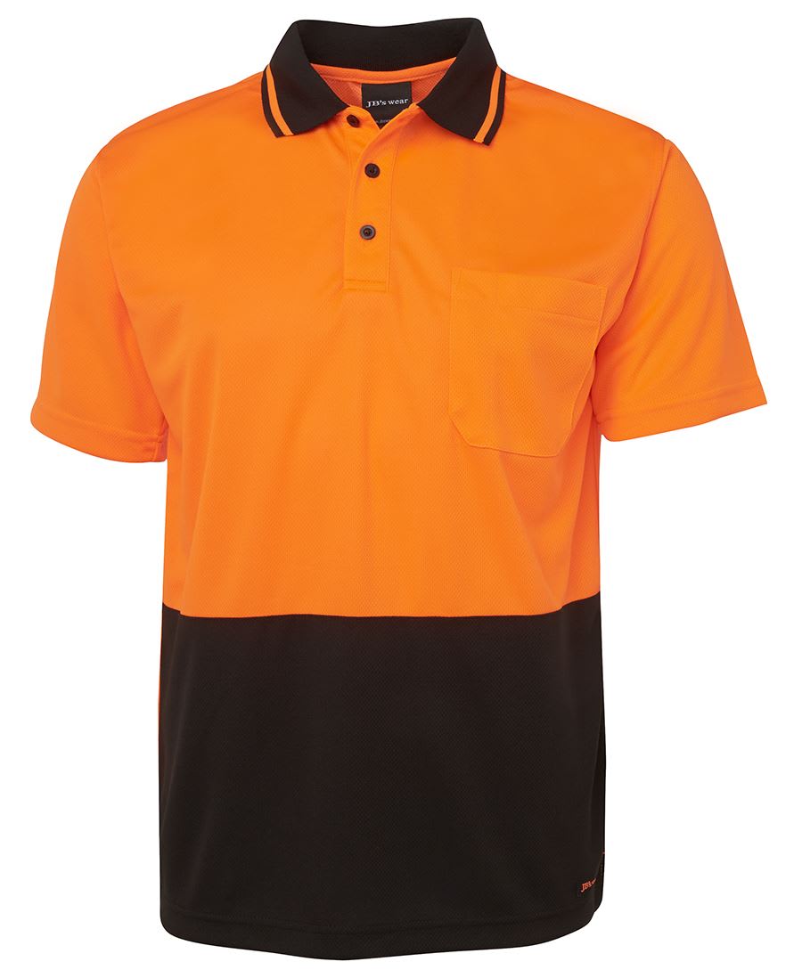 JB's Wear, Hi Vis Non Cuff Polo, 6HVNC - Orange/Black (Size: 5XL)