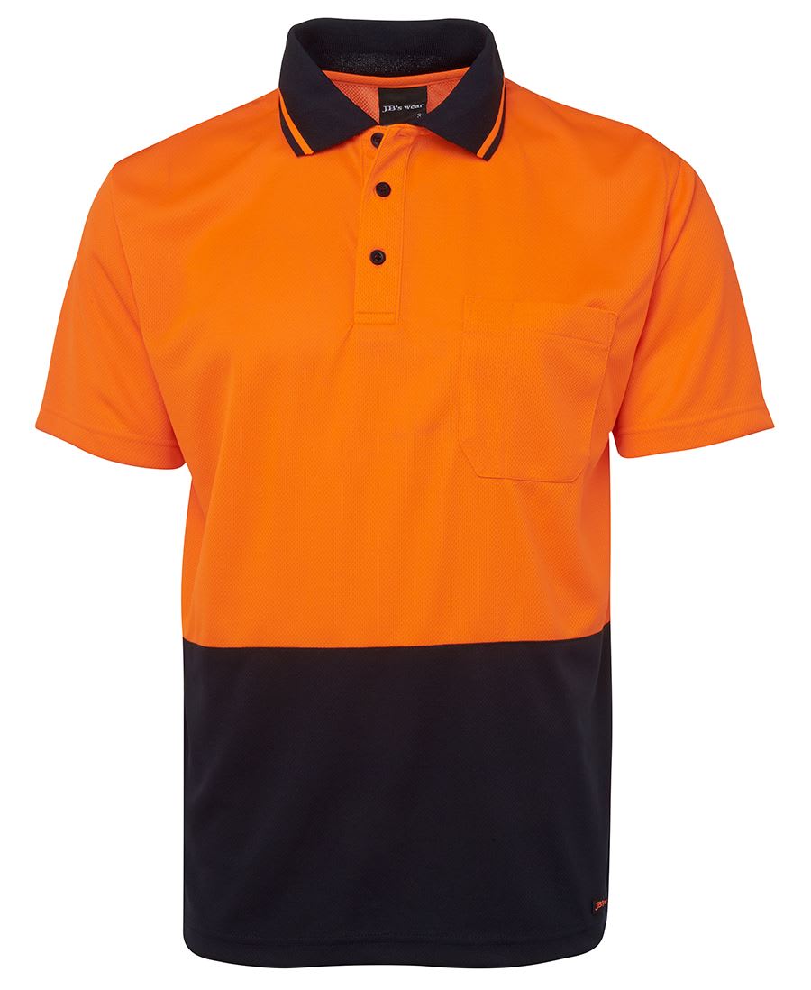 JB's Wear, Hi Vis Non Cuff Polo, 6HVNC - Orange/Navy (Size: XL)