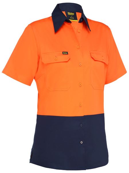Bisley, Women's Hi Vis Lightweight Shirt, BL1895 - Orange/Navy (Size: 14)
