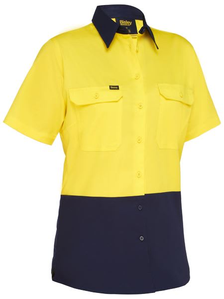 Bisley, Women's Hi Vis Lightweight Shirt, BL1895 - Yellow/Navy (Size: 10)
