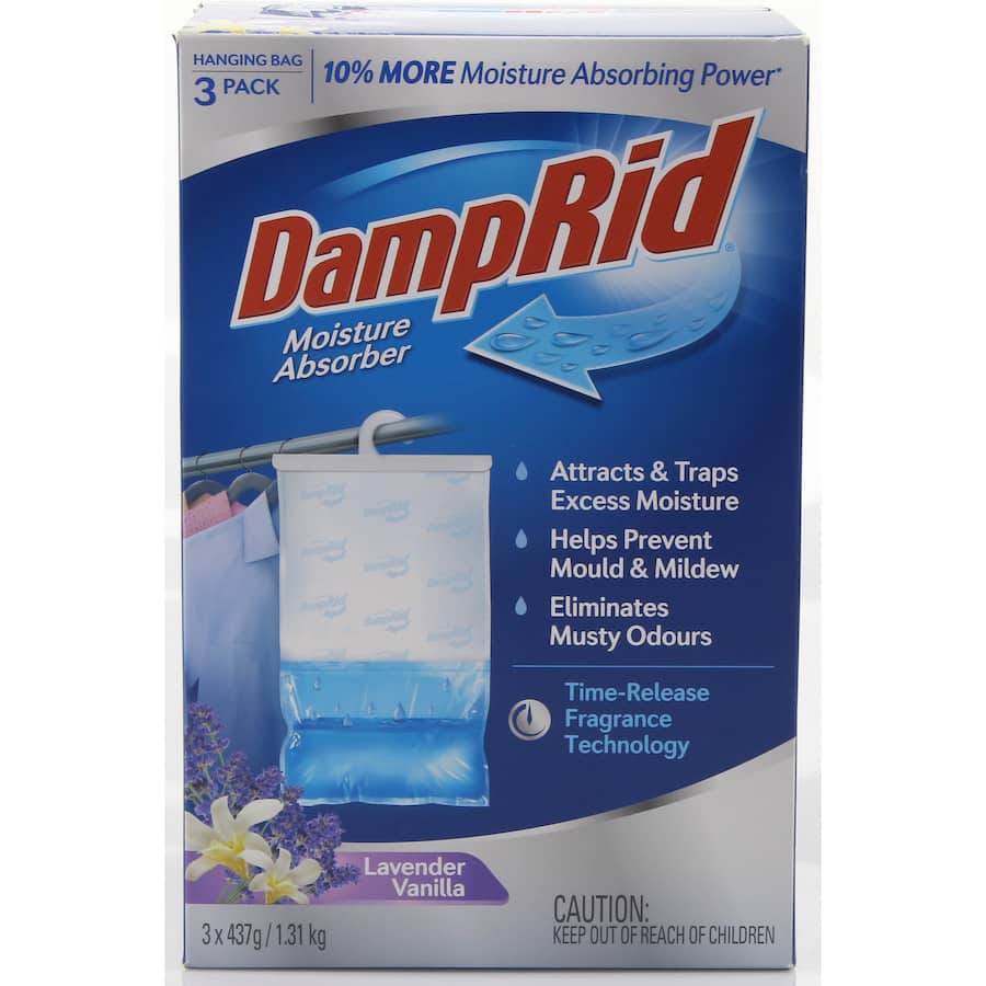Damp Rid Moisture Absorber Hanging Bag Lavender 3x437g