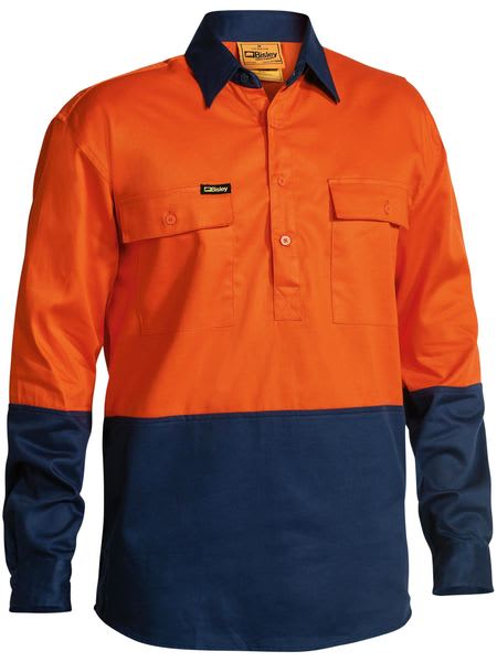 Bisley, Hi Vis Closed Front Shirt, BSC6267 - Orange/Navy (Size: M)