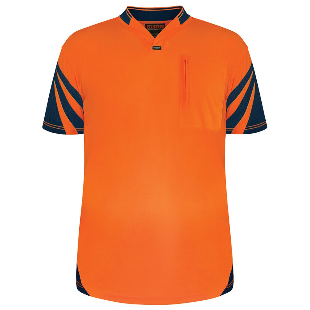 Bison, Hi Vis QuickDri Cotton Backed Polo, 231011 - Orange/Navy - 2XL