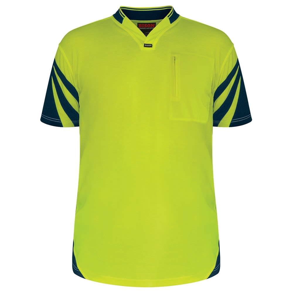 Bison, Hi Vis QuickDri Cotton Backed Polo, 231011 - Yellow/Navy (Size: S)