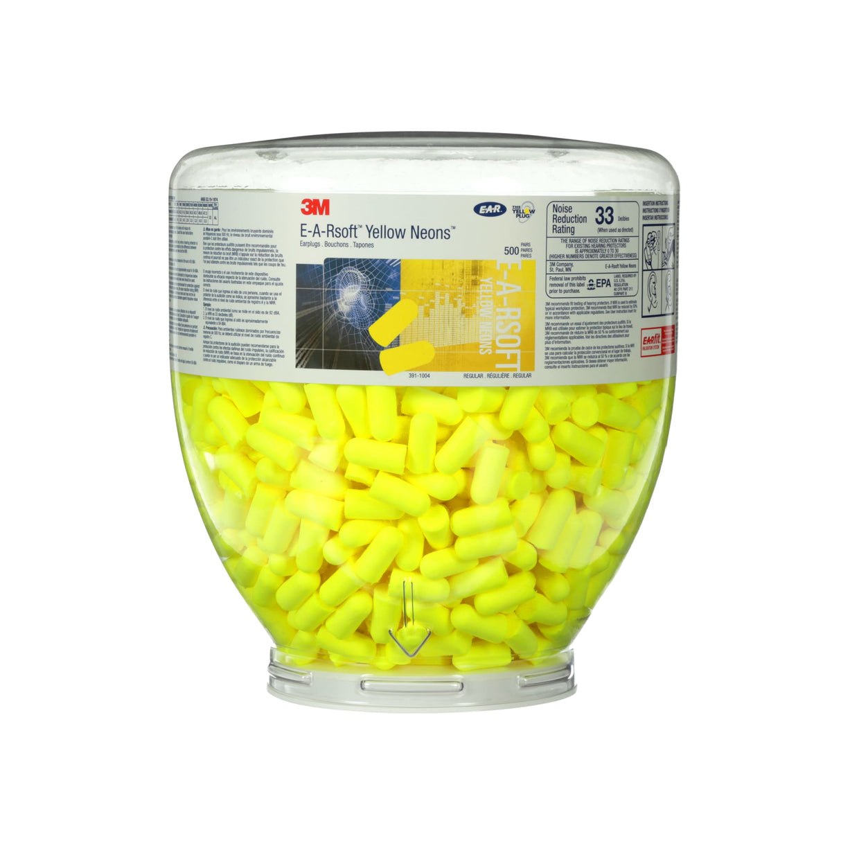 3M Yellow Neons OneTouch Refill Earplugs 391-1004 500 (Bottle)