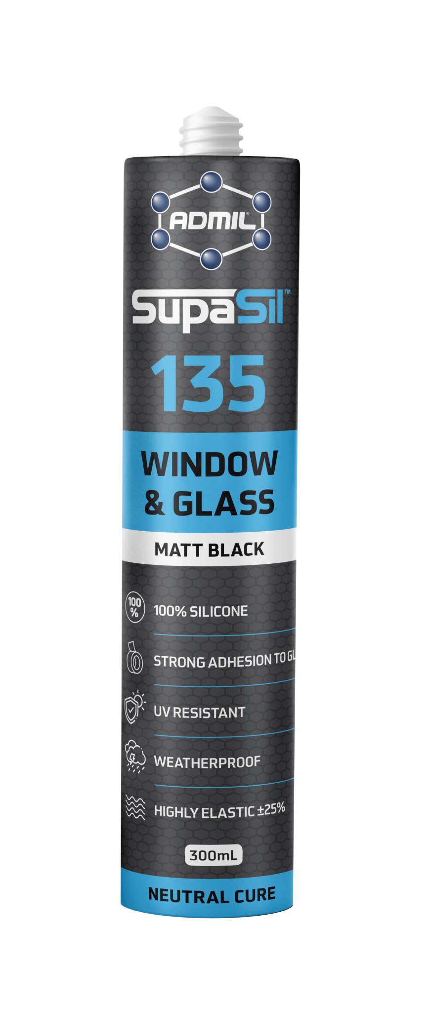 Admil SupaSil 135 Window & Glass Matt Black 300ml