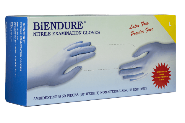 BiEndure Nitrile Gloves Powder Free Blue 300mm, S-2XL (Pack of 50) - Standard (S