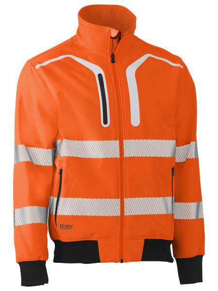 Bisley, Hi Vis Soft Shell Bomber Jacket, BJ6979T - Orange/Navy (Size: 4XL)