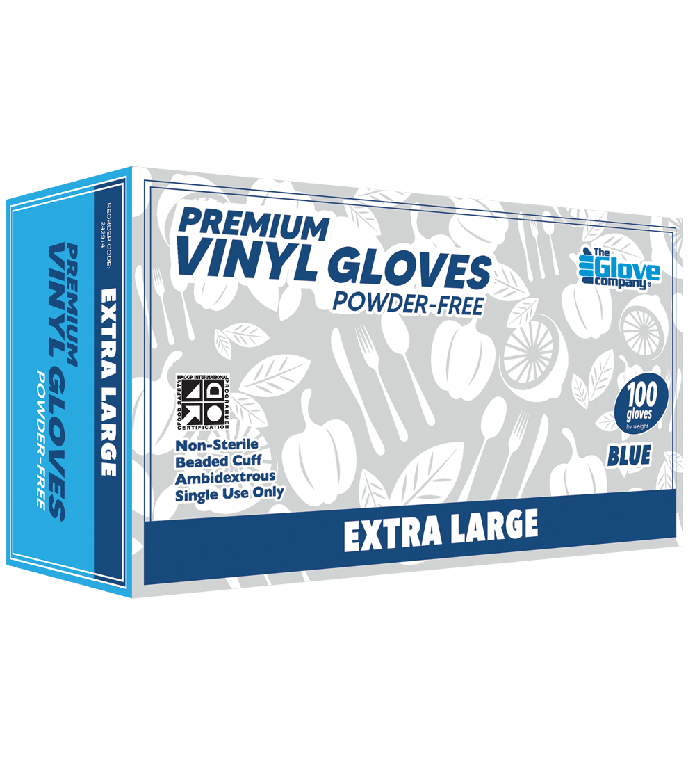 TGC Premium Vinyl Gloves Powder Free Blue S-XL (Pack of 100) - Blue - XL