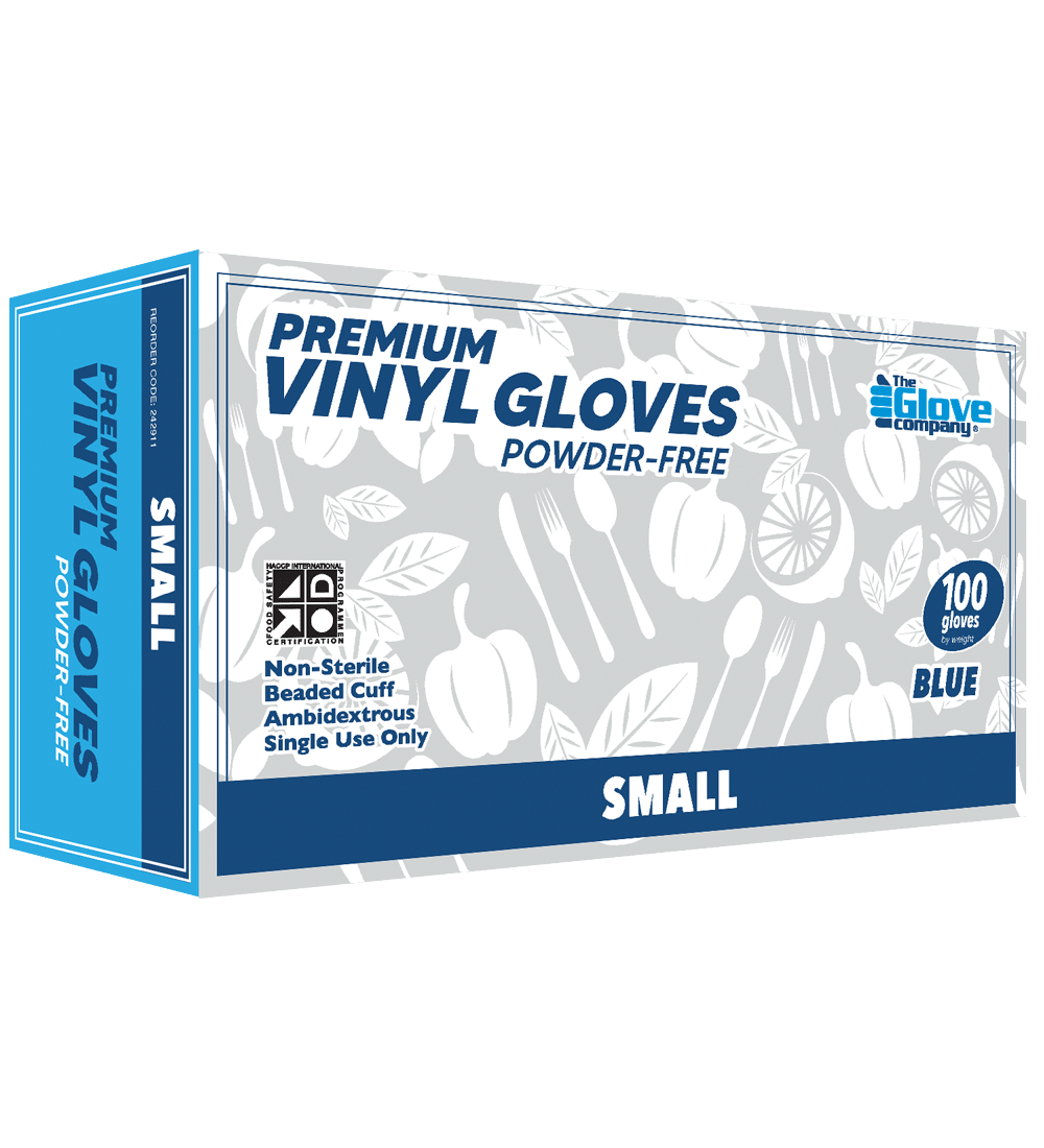TGC Premium Vinyl Gloves Powder Free Blue S-XL (Pack of 100) - Blue - S