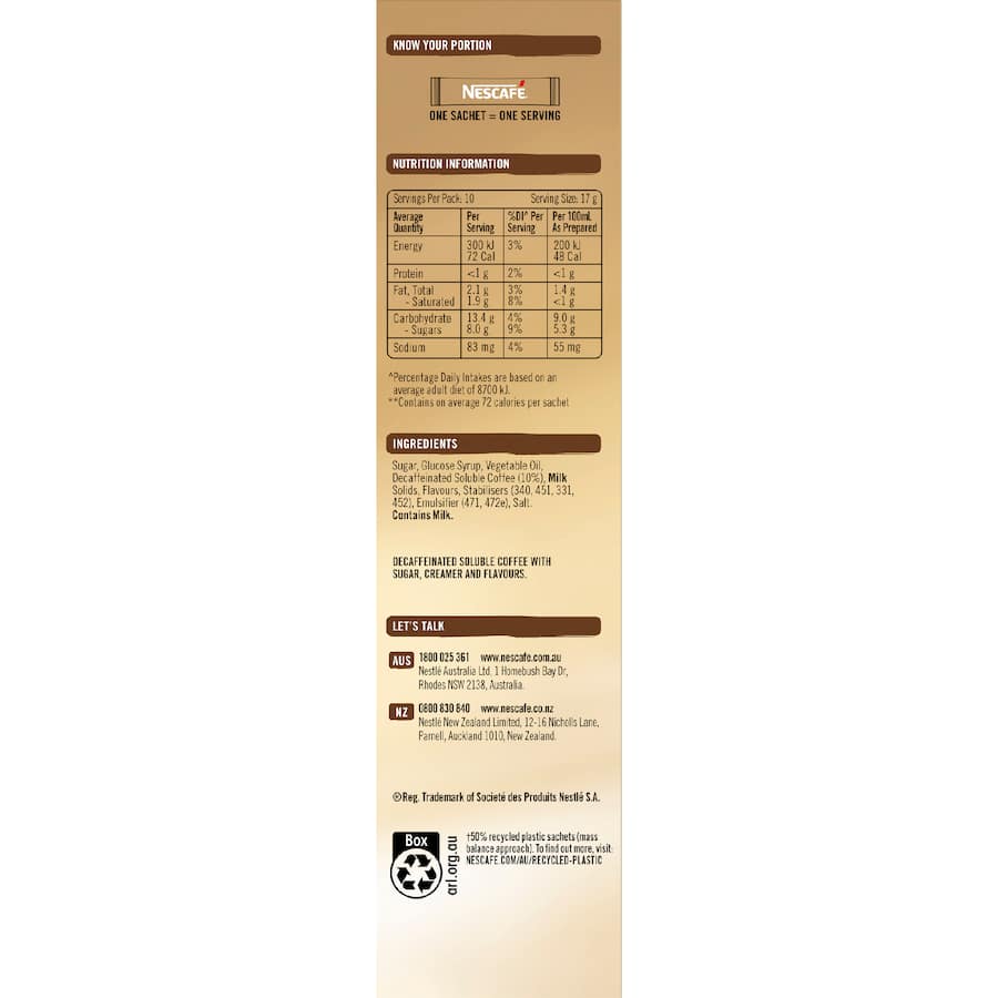 Nescafé Coffee Sachets Caramel Latte Decaf 10pack 170g