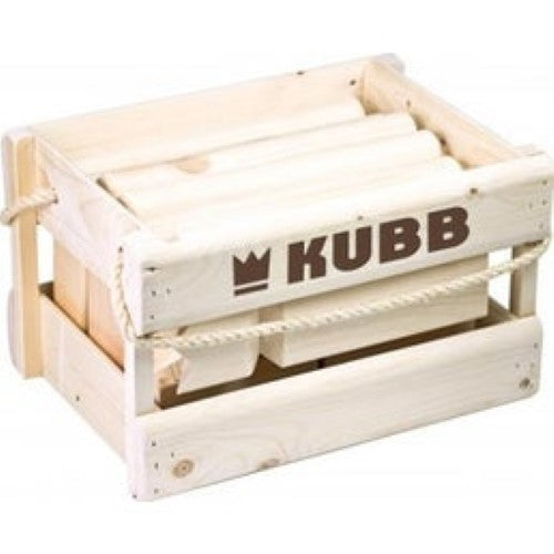 Tactic Kubb Original outdoor game set, featuring wooden kubbs, a King, and throwing sticks for engaging family fun.