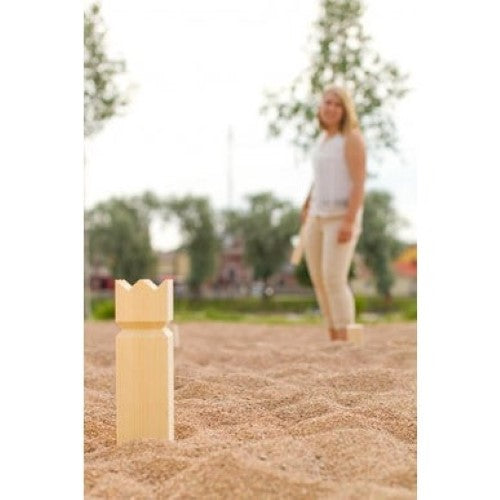 Tactic Kubb Original outdoor game set with wooden kubbs, throwing sticks, and a King for fun family play and competitions.