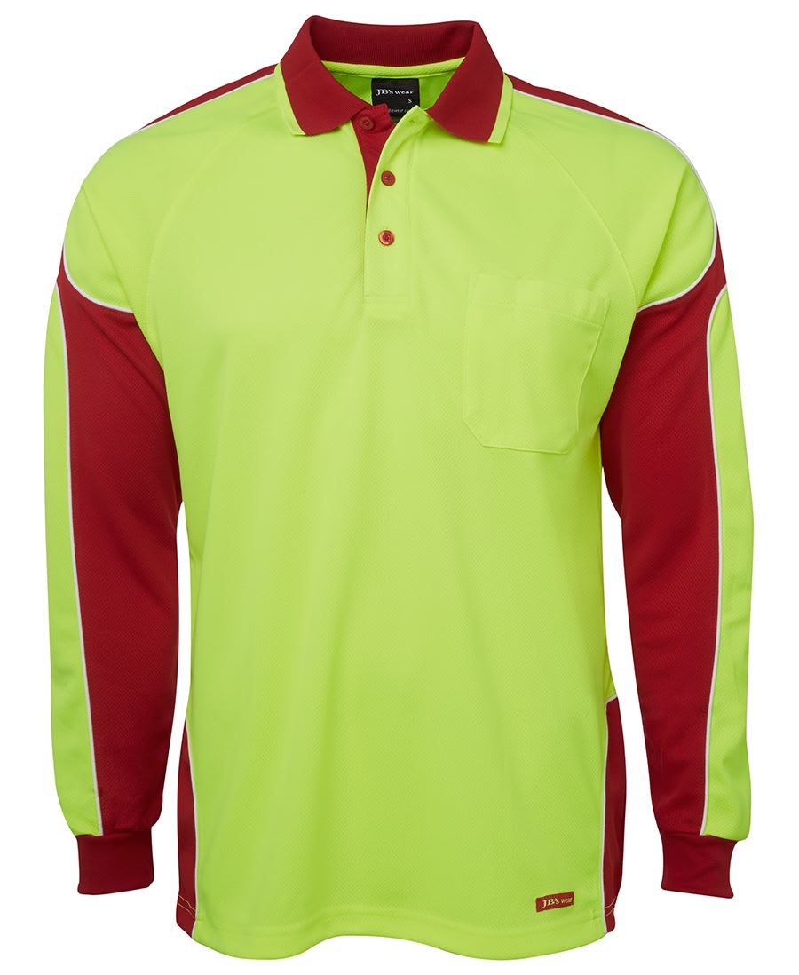 JB's Wear, Hi Vis Arm Panel Polo, 6AP4L - Lime/Red (Size: M)