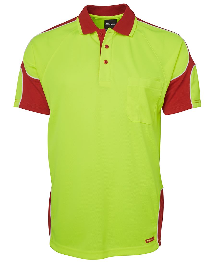 JB's Wear, Hi Vis Arm Panel Polo, 6AP4S - Lime/Red (Size: M)