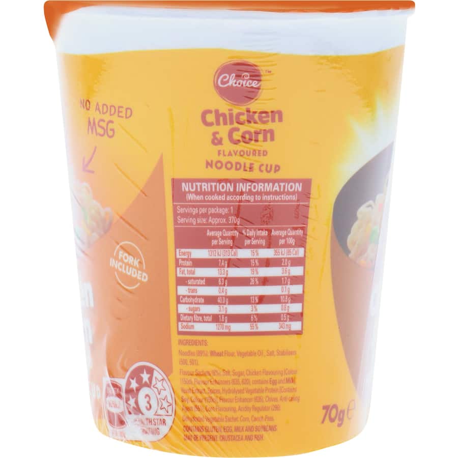 Choice Instant Noodles Chicken & Corn Cup 70g