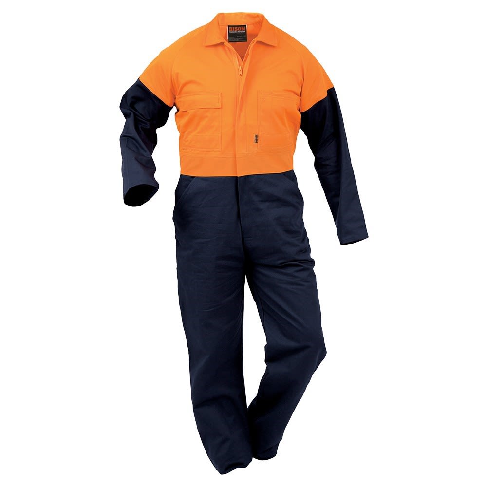 Bison, Hi Vis Zip Overall, 431021 - Orange/Navy (Size: 88)