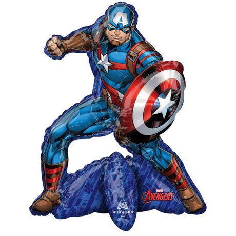 Foil balloon featuring Captain America's shield, perfect for Avengers-themed parties, measuring 66cm.