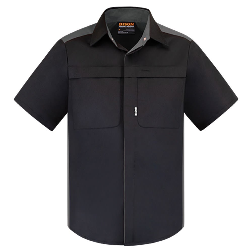Bison, Polycotton Contrast Shirt, 220012 - Black/Grey - 3XL