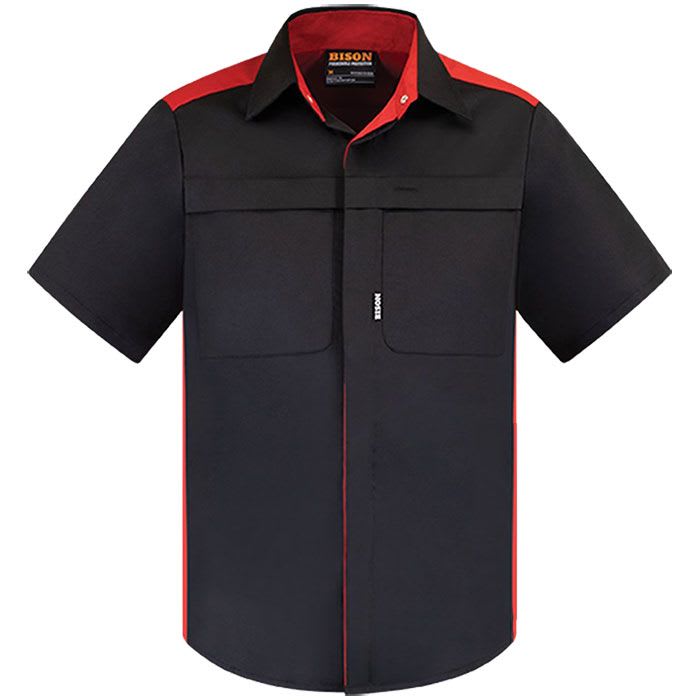 Bison, Polycotton Contrast Shirt, 220012 - Black/Red (BR) (Size: S)