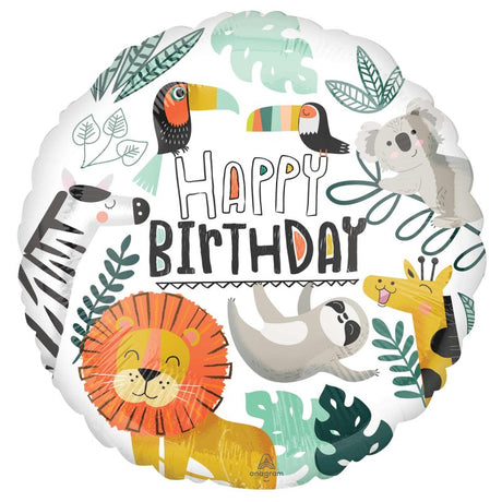 Self-sealing foil balloon featuring 'Get Wild HBD' design, 45 cm in size.