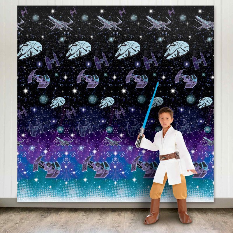 Pack of 2 vibrant plastic backdrops transforming space into a Star Wars galaxy, ideal for themed parties and events.