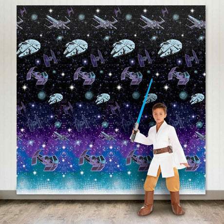 Pack of 2 vibrant plastic backdrops transforming space into a Star Wars galaxy, ideal for themed parties and events.