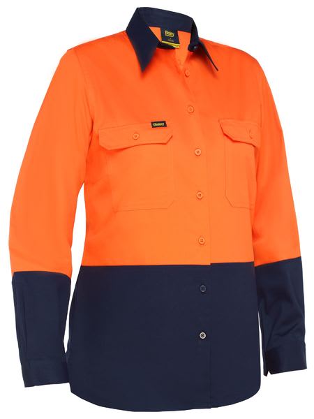 Bisley, Women's Hi Vis Lightweight Shirt, BL6895 - Orange/Navy (Size: 10)