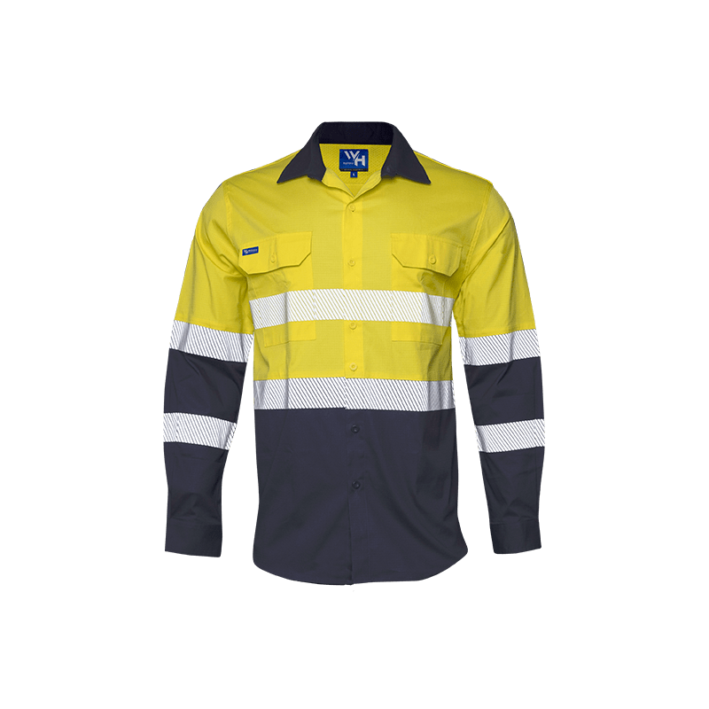 Workhorse, Hi Vis Stretch Ripstop Shirt, MSH274 - Yellow/Navy (Size: 2XL)