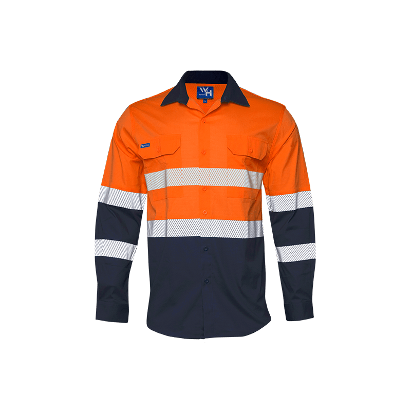 Workhorse, Hi Vis Stretch Ripstop Shirt, MSH274 - Orange/Navy (Size: XL)