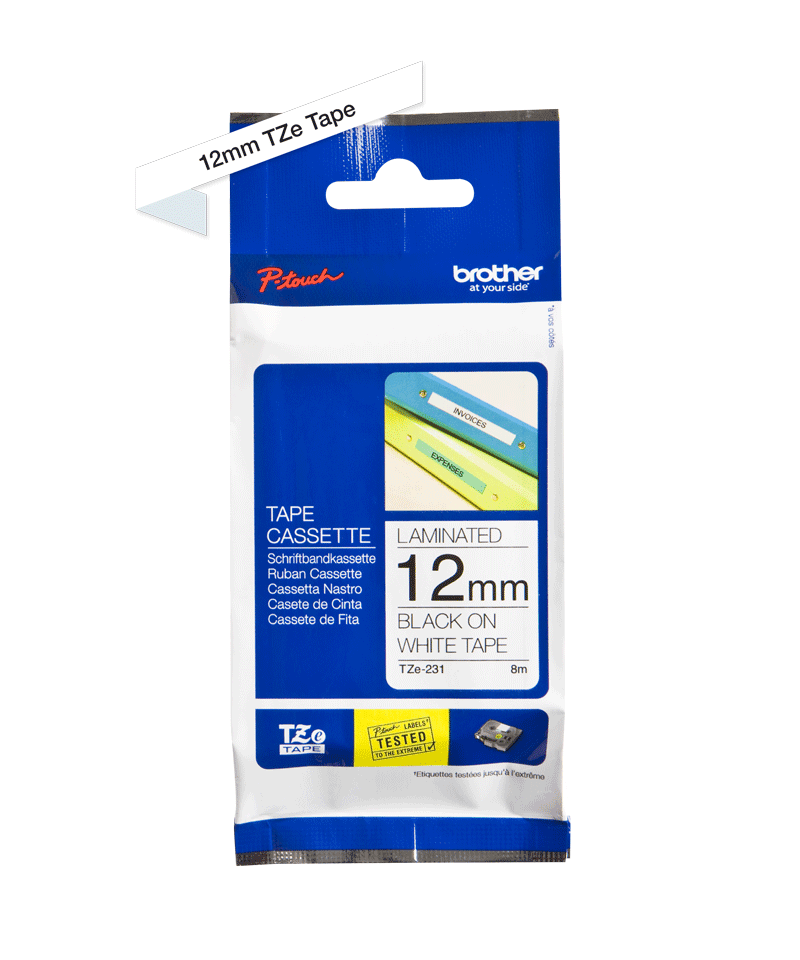 Brother TZe-231 Labelling Tape Black on White 12mm (Each)