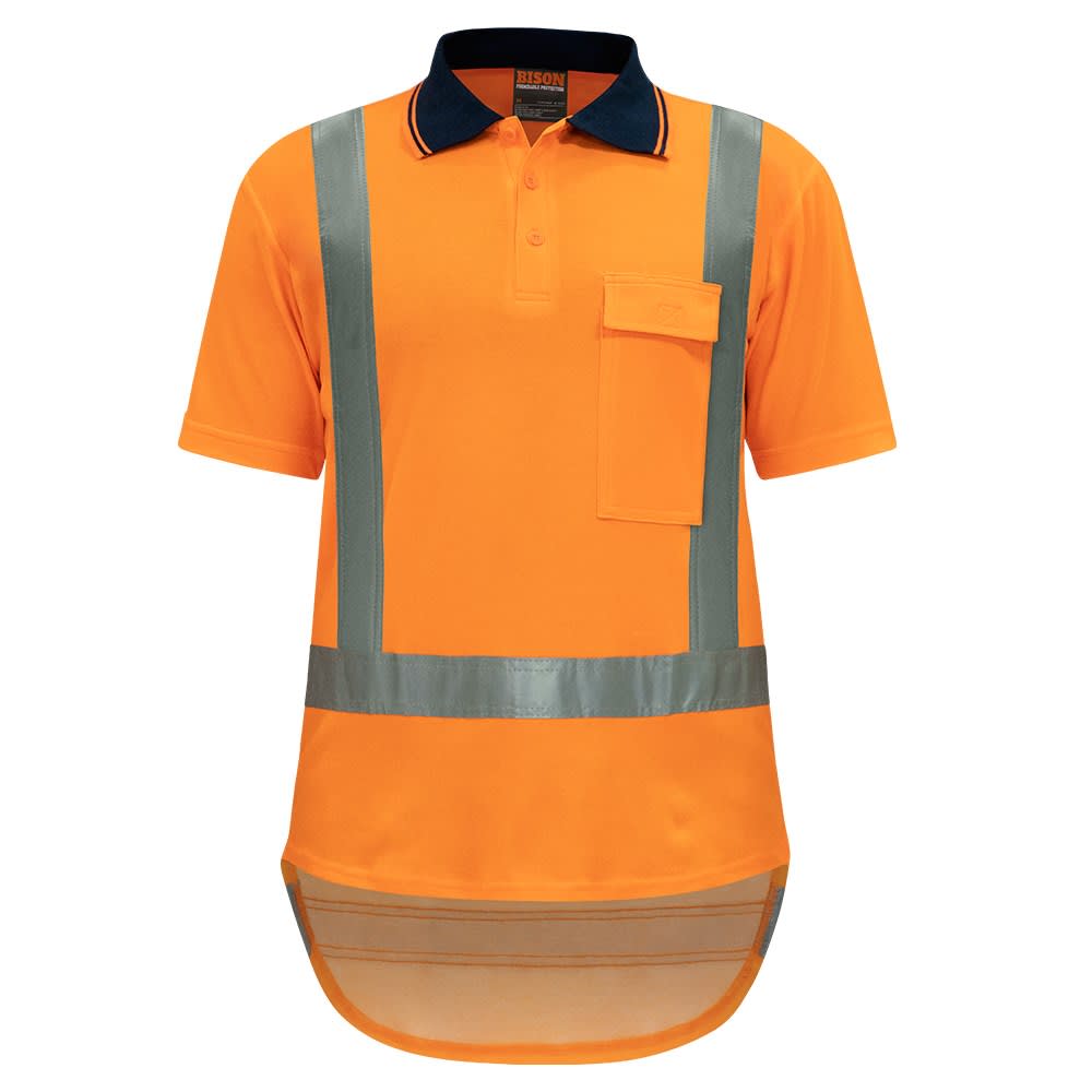 Bison, TTMC Cotton Back X-Back Polo 23301X - Orange/Navy - 5XL