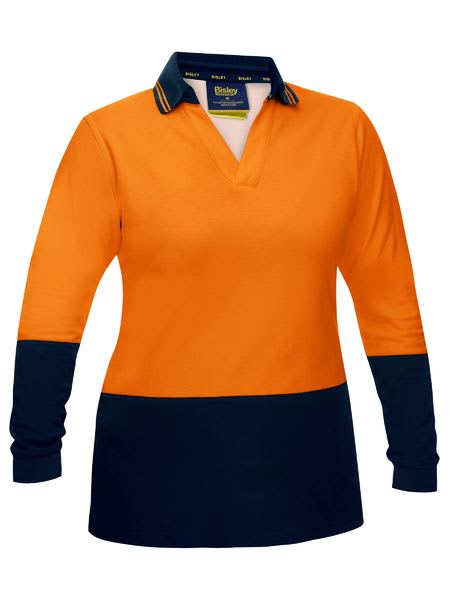 Bisley, Women's Hi Vis V-Neck Polo, BKL6234 - Orange/Navy (Size: 10)