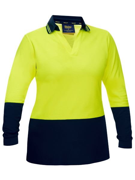 Bisley, Women's Hi Vis V-Neck Polo, BKL6234 - Yellow/Navy (Size: 06)