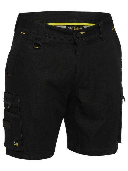 Bisley, Flx and Move Stretch Denim Zip Cargo Short - Black (Size: 82)